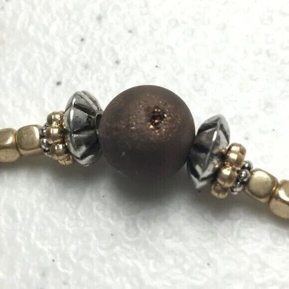 Tassel Necklace Gold Chain Silver Beaded Turquoise Color Stones Lava Beads - Picture 7 of 13